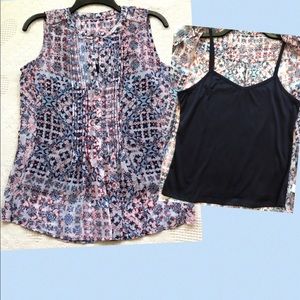 Two piece-Sleeveless blouse with camisole Red, White and Blue